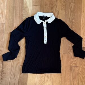 J. Crew Black Top with White Collar and Gold Accents